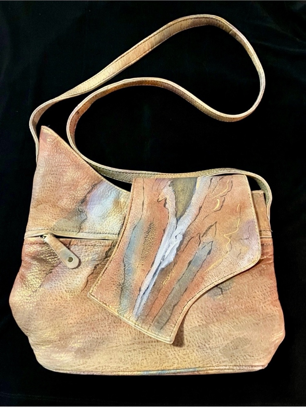 New Women’s Tan Leather Shoulder Bag with Artistic Patina Made in India